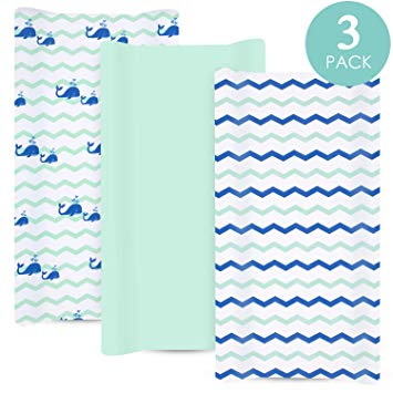 TILLYOU Jersey Knit Whale Changing Pad Covers Thick- Chevron Cradle Sheet Unisex Change Table Sheets for Baby Girls Boys- Fit 32"/34'' x 16" Pad- Comfortable Cozy -3 Pack Ocean Theme