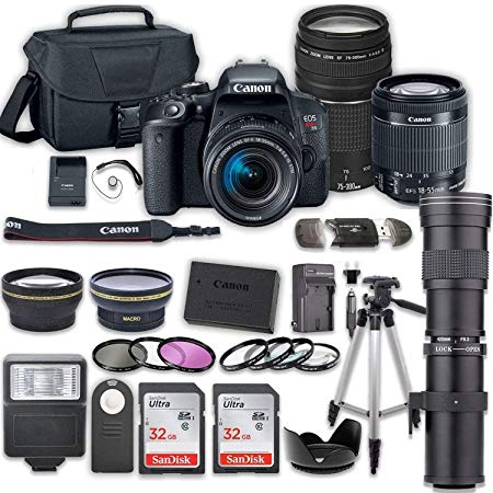 Canon EOS Rebel T7i DSLR Camera Bundle with Canon EF-S 18-55mm f/4-5.6 is STM Lens   2pc SanDisk 32GB Memory Cards   Accessory Kit(w/ 3 Lens - 18-55   75-300   420-800)