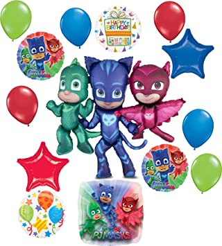 PJ Masks Birthday Party Supplies 14 pc Catboy Owlette Gekko Airwalker Balloon Bouquet Decorations