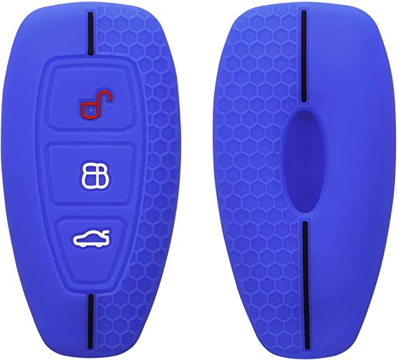 kwmobile Carcasa Compatible con Ford Llave de Coche Keyless Go de 3 Botones - Funda Protectora de Silicona - Case para Mando de Auto en Azul/Negro