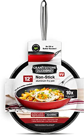 Granite Stone Coated Nonstick Frying Pan - 12 Inch Frying Pan Nonstick Pan Skillets Nonstick Non Stick Pan Cooking Pan Fry Pan Skillet Large Frying Pan, 100% PFOA Free, Oven & Dishwasher Safe - Red