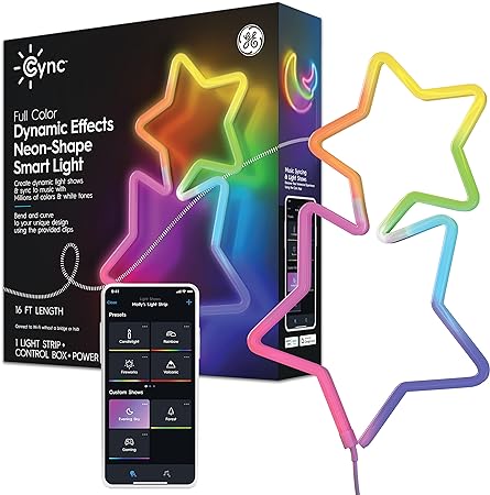 GE Lighting CYNC Dynamic Effects Smart LED Neon Shape Light, Full Color, 2.4GHz Wi-Fi, Compatible with Alexa and Google Home, 16 Foot