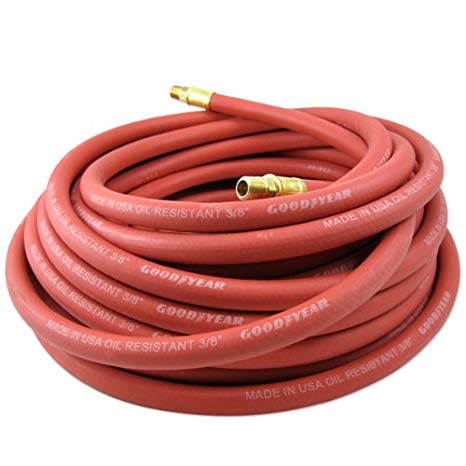 Continental (Formerly Goodyear) Heavy-Duty Rubber 3/8-Inch x 50-Ft All-Weather Rubber Air Hose, USA Made - Red