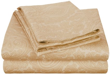 Cotton Blend 600 Thread Count, Deep Pocket, Soft, Wrinkle Resistant 3-Piece Twin XL Bed Sheet Set, Paisley, Sand
