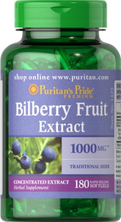 Puritans Pride Bilberry 1000 mg-180 Softgels