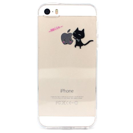 iPhone 5 Case, iPhone 5s Case, JAHOLAN Amusing Whimsical Designs Clear TPU Soft Case Rubber Silicone Skin Cover for iPhone 5/5s - Funny Cat