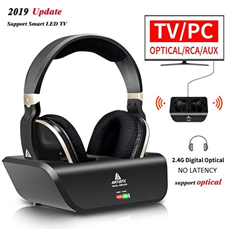 Wireless TV Headphones Over Ear, Ansten Digital Stereo Headsets with Charging Dock, 2.4GHz RF Transmitter, NO Latency 20H Playtime, for TV PC Mobile MP3