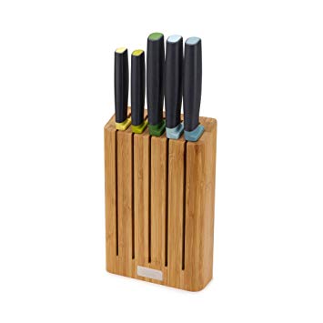 Joseph Joseph 10300 Elevate Knife Set with Slimline Bamboo Block Japanese Stainless Steel 6-piece Opal