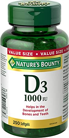 Vitamin D3 By Nature's Bounty, Vitamin D Supplement, Helps In Development Of Bones And Teeth, 1000Iu, 250 Softgels