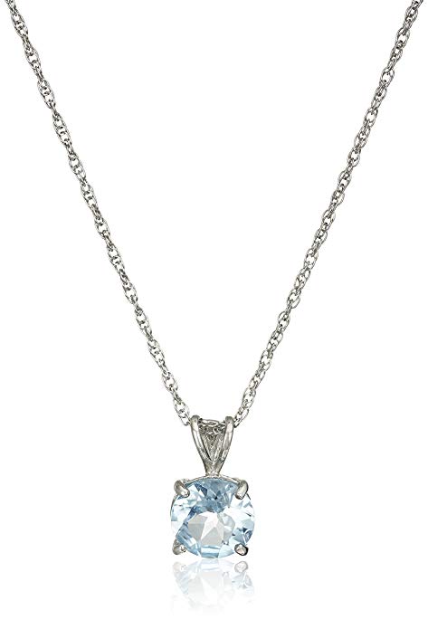 Sterling Silver Round Blue Topaz Pendant Necklace