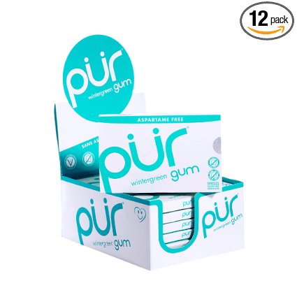 PUR Gum Aspartame Free Wintergreen Gum, 9 Count (Pack of 12)