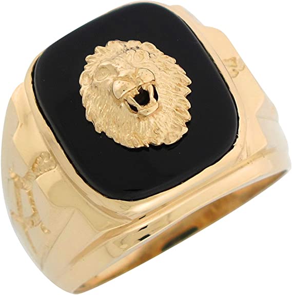 Jewelry Liquidation 10k Yellow Gold Onyx Regal Lion Head Mens Nugget Style Ring
