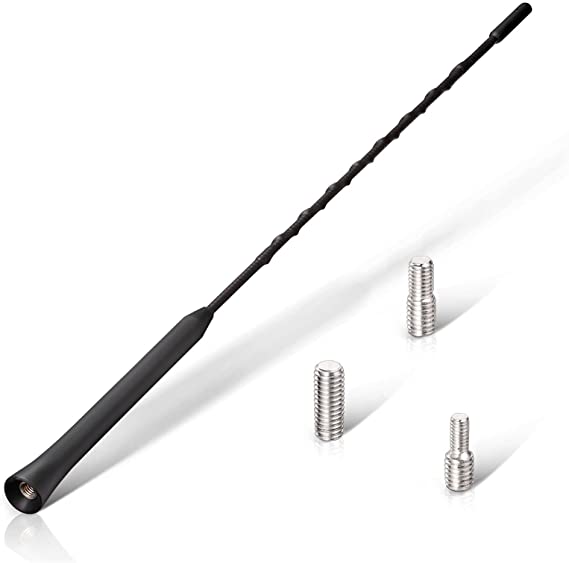 Eightwood Universal Vehicle Antenna Replacement 16 inch, AM FM Roof Mount Car Radio Antenna Mast, Flexible Rubber Antennae with M4 M5 M6 Threaded Adapter