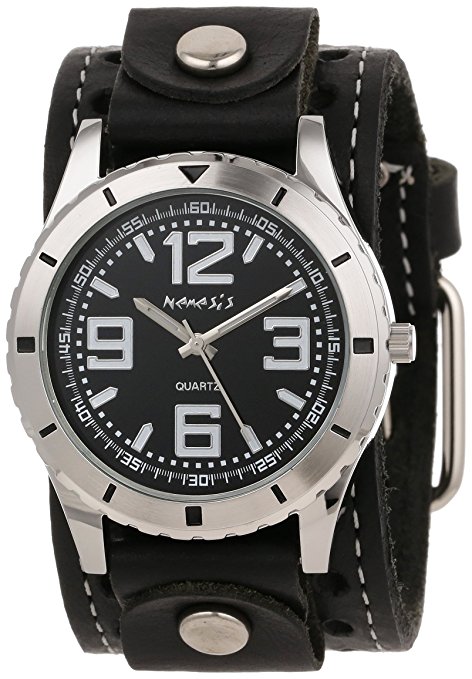 Nemesis Men's STH096K Black Collection Stainless Steel Watch with Black Leather Band