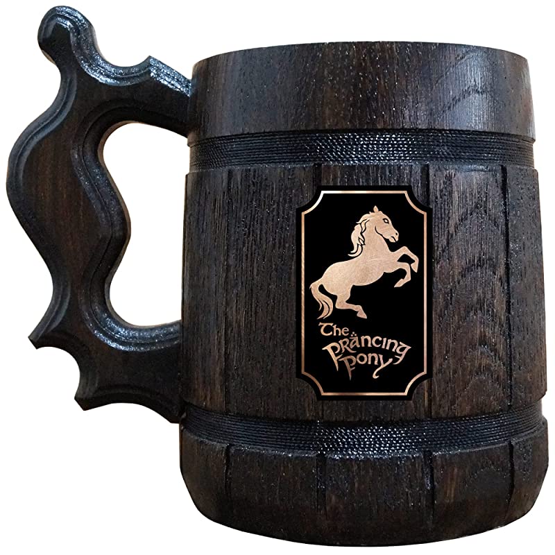 Prancing Pony Beer Mug, LOTR Gift, Lord Of The Rings Wooden Beer Stein, Hobbit Tankard, Groomsman Gift