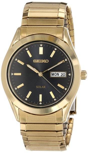 Seiko Men's SNE060 Gold Tone Solar Black Dial Watch