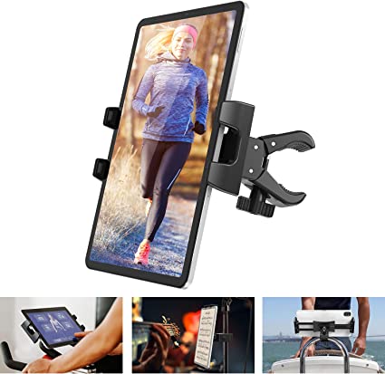 Exercise Bike Tablet Holder for iPad - Tendak 360° Adjustable Treadmill Tablet Mount Indoor Spin Bike Handlebar Bracket Tablet Microphone Stand Holder for iPad Pro Mini Air, 4.7-12.9" Tablet Cellphone