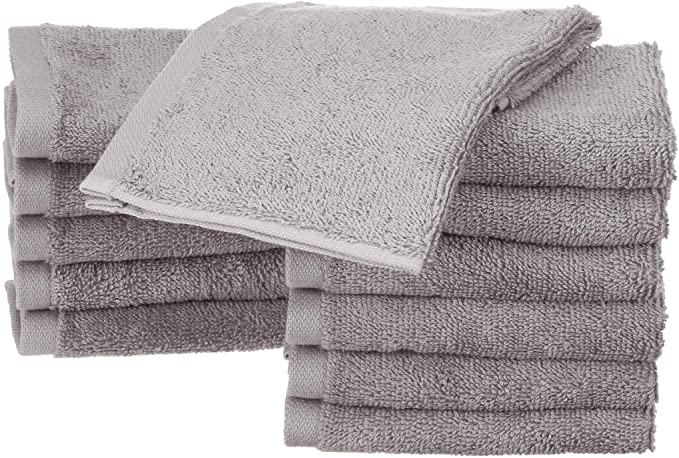 AmazonBasics Cotton Washcloths - 12-Pack, Grey