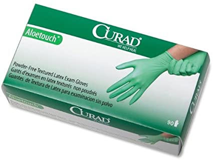 Curad-Aloetouch Examination Gloves ,X-Large Size-Textured , Powder-Free-Latex Rubber-100 / Box