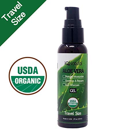 USDA Organic Aloe Vera Gel - 100% Pure and Natural Cold Pressed - Certified Organic Aloe for Healthy Skin, Hair & After Sun Relief - Made from Aloe Vera Juice Straight from the Plant [TRAVEL SIZE ]