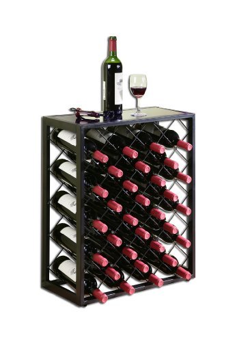 Mango Steam 32 Bottle Wine Rack with Glass Table Top, Black