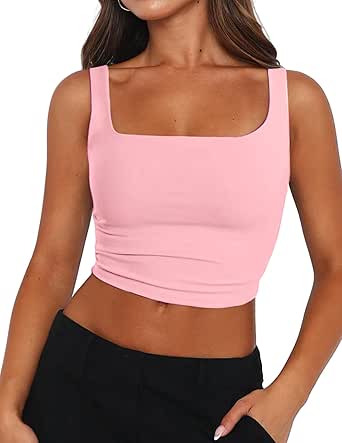 Zeagoo Women's Square Neck Sleeveless Crop Tops 2024 Cute Double Layer Seamless Slim Fit Y2k Tank Tops