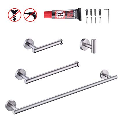 KES SUS 304 Stainless Steel 4-Piece Bathroom Accessory Set RUSTPROOF Towel Bar Hook Toilet Paper Holder Towel Ring Wall Mount Brushed Finish, LA202-42