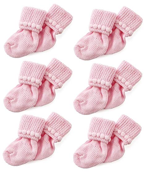Pink Newborn Baby Socks By Nurses Choice - Includes 6 Pairs of Cotton Socks