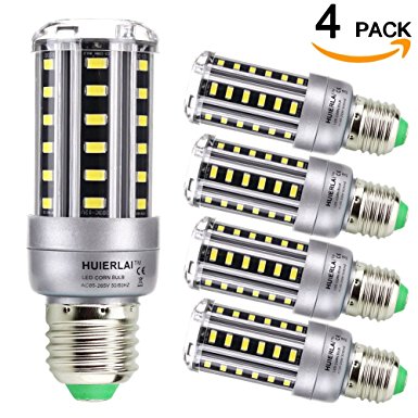 HUIERLAI 4-Pack 9W Super Bright LED Corn Bulb For Residential and Commercial Projec E26/E27 (60-75 W Incandescent Bulb ) 1080Lm AC85-265V White(6000K) Non-Dimmable.