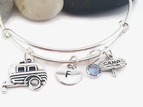 Camping bangle, Camp charm bracelet, Personalized expandable bangle