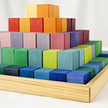 Grimm's Large Stepped Pyramid of Wooden Building Blocks, 100 Piece Learning Set (4x4 Size)