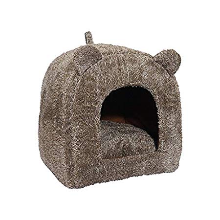 Rosewood Luxury Soft Fabric Teddy Bear Cat Bed/Cave, Brown