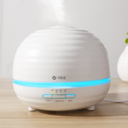 Q-YEE 300ml Ultrasonic aroma diffuser Cool Mist Air Humidifier with 7 Color LED Lights Changing and Waterless Auto Shut-off Function Timing function for Home Office Bedroom Room