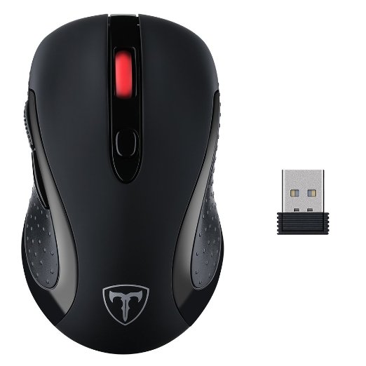 Teswell 2.4GHz Wireless USB Optical Mouse with Customized Side Buttons - Black