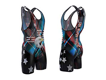 4-Time Sublimated Wrestling Singlet for Men and Youth, Powerlifting and Exercise Equipment, MMA Wrestling Ring Gear/Apparel, Black, Navy Blue, Red (Sizes: 3XS-3XL)
