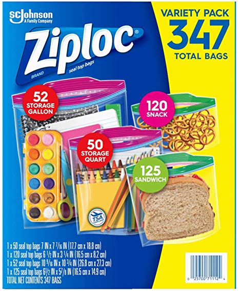 Ziploc Variety Pack of 347 Bags - Four Sizes - Storage Gallon, Storage Quart, Snack and Sandwich