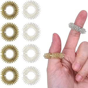 Wisdompro 16 Pcs Spiky Sensory Finger Rings, Flexible Fidget Ring for Adults, Men and Women, 2 Colors (Silver and Gold)