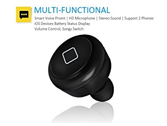 [Newest Version] SolidPin Car Mini Wireless Bluetooth CSR 4.0 Earphone Earbud Headset Headphone with Microphone & Hands Free for iPhone 6S Plus, Samsung Galaxy Note Edge, Nexus, Android, iPad - Black