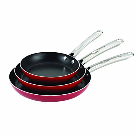 Farberware Aluminum Nonstick 3-Piece Skillet Set, Red