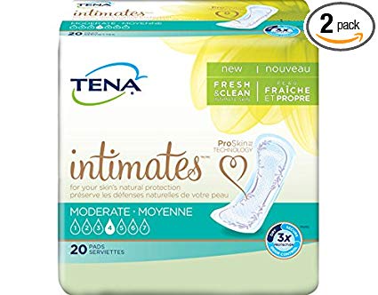 Tena Intimates Moderate, Incontinence Pads for Women, 20 Pads (Pack of 2)