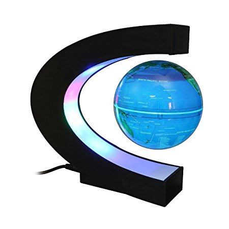 Magnetic Levitation Floating World Map Globe Office Decor LED Learning Educational Geographic Political Globeswith Funny C Shape Desktop Stand for Home School Desk Decoration Gift