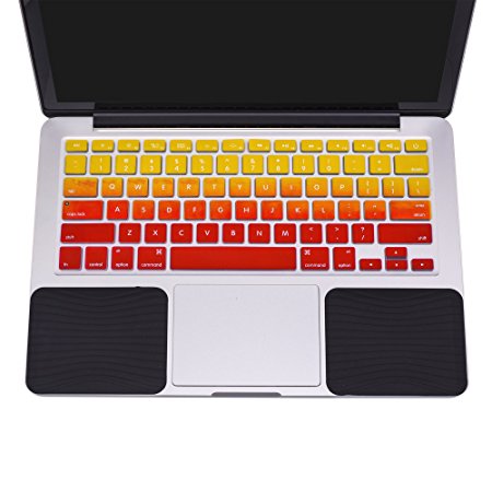 Cosmos ® Black Silicone Palm Wrist Rest Pads Set and Mix Yellow & Red Silicone Keyboard Cover Skin for Apple MacBook Air 13, MacBook Pro 13.3-Inch 15.4-Inch Laptop with Retina Display