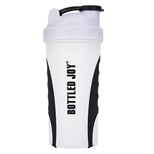 BOTTLED JOY Protein Shaker Bottle, Non-toxic Wide Mouth 100% Leak Proof Shake Water Bottles 27oz 800ml (White)