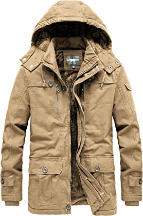 RongYue Men's Winter Cotton Parka Jacket Military Fur Lined Coat with Removable Hood