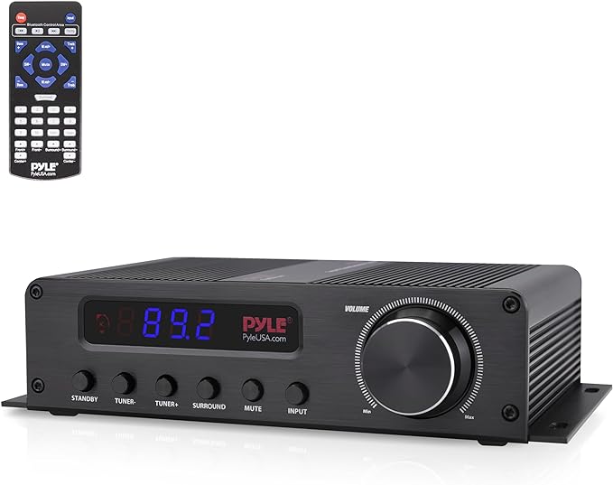 Pyle 100W 5 Channel Audio Amplifier - Wireless Bluetooth Home Theater Power Stereo Receiver with Surround Sound w/HDMI, AUX, FM Antenna, Subwoofer Speaker Input, 12V Adapter