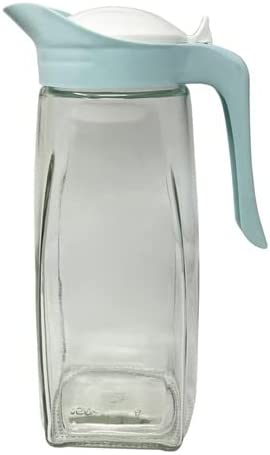 Glass Water Jug Large Pitcher Carafe with Plastic Handle and Lid 1.5L Ideal for Water, Juice and Soft Drinks Iced Tea Water Jug HTUK® (Light Blue)