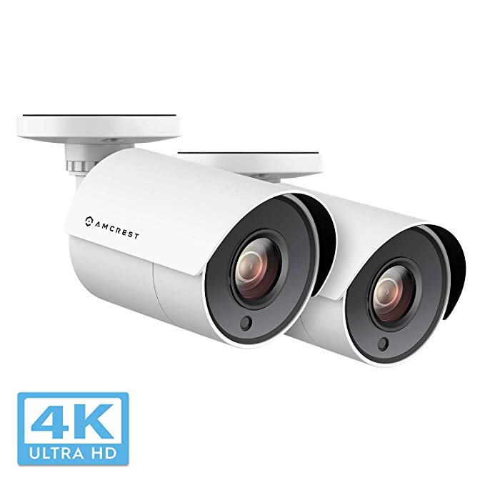 2-Pack Amcrest UltraHD 4K Bullet Outdoor Security Camera, 4K (8-Megapixel), 100ft Night Vision, Heavy Duty Housing, 3.6mm Lens 87° Wide Angle, White (AMC4KBC36P-W)