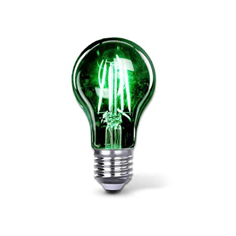 Green Led Light Bulb A19 3.5 Watt E26 Medium Base 27,000 Hour Lifespan Clear Glass Lights up Green Saving Energy Dimmable (Green)