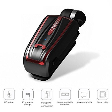 Touchshop Wireless Clip-on Bluetooth Headset Mini Retractable Bluetooth Headphone Earphone Perfect for Working Out and Outdoor Activities Compatible with Most Bluetooth-enabled Devices