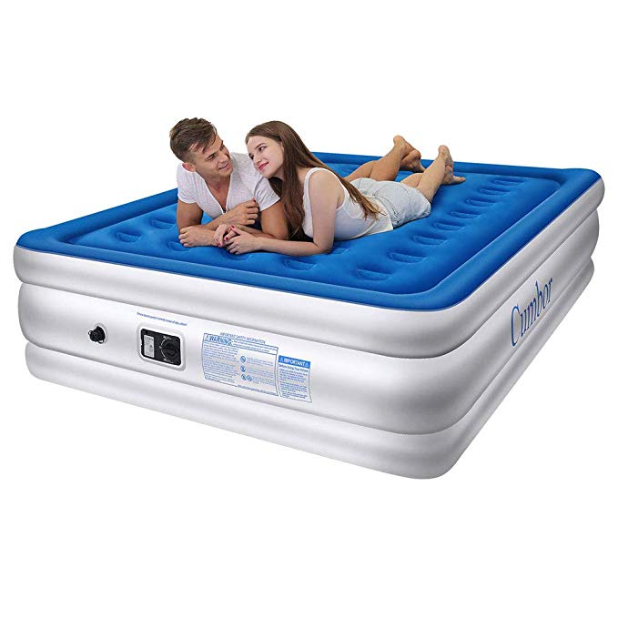 Cumbor Luxury Queen Built-in Pump, Best Inflatable Airbed Coil Technology-18inch Double Height, 0.45mm Extra Thick Elevated Raised Air Mattress, 2-Year Guarantee